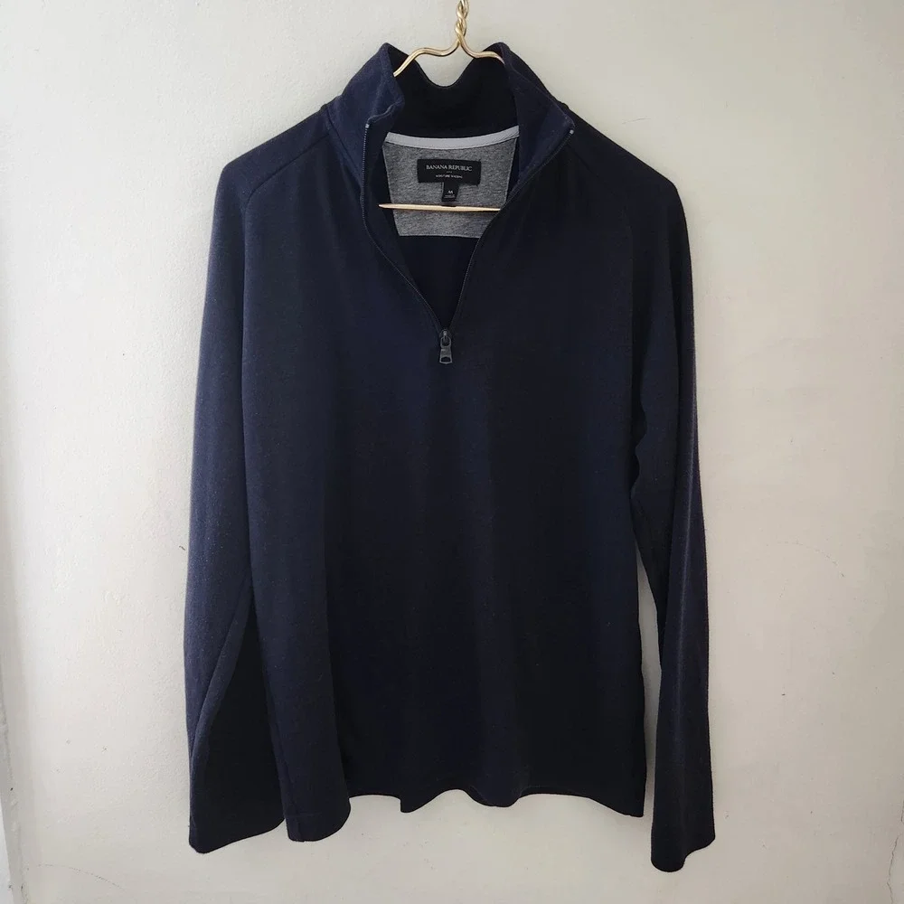 Banana Republic Mens Navy Blue Moisture Wicking Quarter‎ Zip Pullover Sweater M
